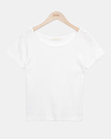 モジュ Uネック スリム ラウンド ショートスリーブ Tシャツ