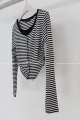Stripe Layered Shirring Cardigan