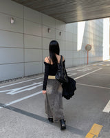 Rough denim long skirt