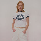 アロハフラワーリンガークロップTシャツ-WHITE