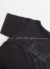 off-shoulder lettering boxy short-sleeved T-shirt