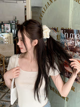 #Back Slit Square Short Sleeve Knit + Scrunchie Set (5color)