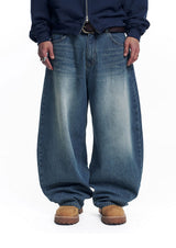 Stripe Lettering Denim Pants - Medium Blue