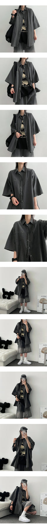 Looktel Pintuck Gradient Bermuda Black Denim Pants