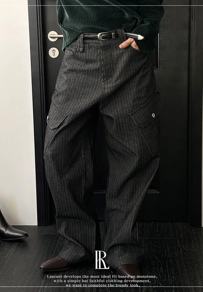 [LAURANTSEOUL] ストライプコーデュロイワイドカーゴパンツ