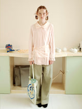 UnsocialNight2025 Autumn New Polka Dot Pleated Stitching Pink Doll Collar Loose Long-sleeved Shirt