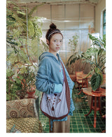 UnsocialNight original literary retro versatile カジュアル イラストプリントワンショルダークロスボディバッグ for women