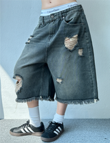 HEART CUPID DAMAGE WASH DENIM BERMUDA💙🖤 - 2 COLORS 2 SIZES