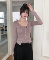 Ropi Pocket Cutting Sleeveless Cardigan Set