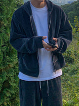  Velvet corduroy hooded zip up