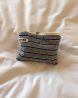 Terry stripe flat pouch - blue gray , S size