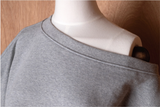 ワンショルダークロップスウェットシャツ -Grey