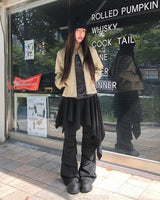 Pore Unbalance Banding Layered Midi Skirt