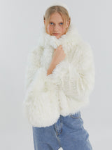 COMELY soft fur crop hoodie jacket [ivory]