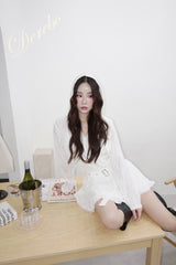 White Hood Pullover Belt One-Piece Dress Top