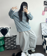 STRIPE OVER BOXY BOYFRIEND ロングスリーブTシャツ ❤💚🩵🧸4COLOR
