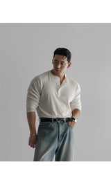パターンマッスルヘンリーネックニットTシャツ [Ivory]