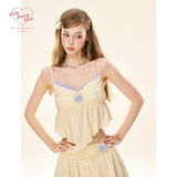 [GirlyFancyClub] Bright Holiday * Island Style Skin-Brightening Creamy Yellow Flowy Spun Yarn Camisole Top