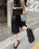 [🖤MD PICK] バックライン バックポイント バミューダデニムパンツ (Black)