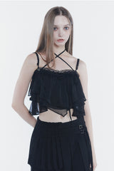 LAYERED PLEATS SKIRT black