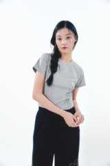Heart Logo Shirring Detail Top Gray
