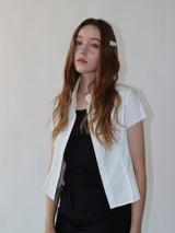 Ribbon Collar Half Blouse