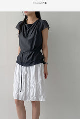 [Belt Set] Noir Drape Short Sleeve Blouse