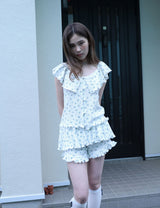 RUFFLE FLOWER SKIRT PANTS(WHITE)