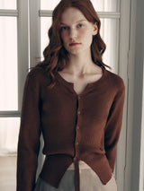 CUT OUT RIBBED CARDIGAN BROWN