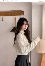 BR Crop V-neck Long Sleeve Knit + Tie Set (8color)