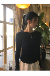 Back White Bow Long Sleeve Knit T-shirt