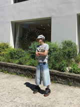 Rope Light Washing Bermuda Denim Pants