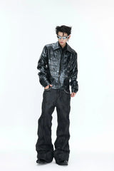 Crocodile Embossed Leather Jacket