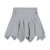 [Set] アンバランススカートレイヤードピンタックパンツ (グレー) F25QD894