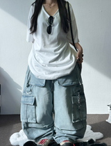 D-RING ZIPPER CARGO BALLOON PARACHUTE LONG PANTS🪽🩵🖤 - 2 COLORS