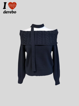Mooding off-shoulder twisted choker knitwear