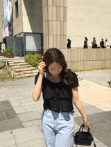 [Crop🖤] Tiffany Chiffon Cancan Blouse