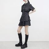 Lizzia デニムツーウェイシャツ + ショーツセット