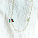 パールバタフライグリーンストーンネックレス/[NIROSERENDIPITY] PEARL n BUTTERFLY n GREENSTONE NECKLACE