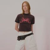 LOVE RIBBON RINGER TSHIRT-BROWN