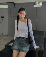Line Overlock One Shoulder Long Sleeve
