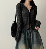 Sty Stripe Two Way Slim Hooded Zip-Up