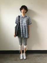 Weds check short-sleeve blouse (2color)