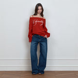 C LOGO GRAPHIC OFF-SHOULDER SWEATSHIRT_RED