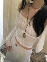 Angel Lace Shirring Sleeveless & Slim Cardigan SET 