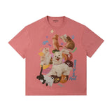 BETWEENAND サマードーパミンオリジナルリバティキャットアンドドッグプリンティド半袖Tシャツフィメールクリエイティブラウンドネックシャツフィメール