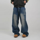 Pin-tuck cat washing medium blue denim