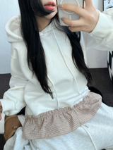 チェックフリルカンカンフーディーTシャツスウェットシャツ💟🤍🖤🩶3カラー