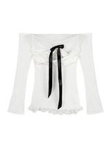 Lace bow long sleeve top