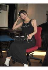 Black mini sleeveless long dress